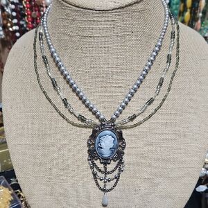 Elegant Silver Cameo Necklace